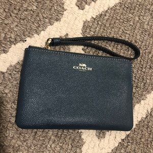 Coach dark blue corner zip wristlet